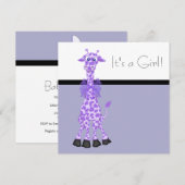 Invitation Black violet Whimsy Giraffe Baby Girl Douche (Devant / Derrière)