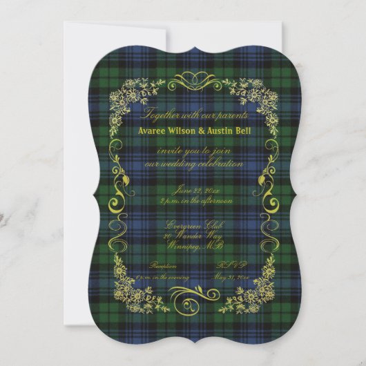 Invitation Black Watch Tartan Ancien Avec Cadre Or Invitat (Devant)