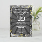 Invitation Black Watercolor Art Ado Boys Anniversaire Fête In (Debout devant)