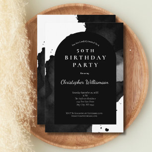 Invitation Black Watercolor Laver Arc moderne 50e anniversair