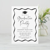 Invitation Black Wavy Frame Photo Graduation Party (Debout devant)