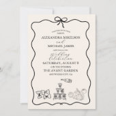 Invitation Black Wavy Whimsical Italien Mariage de doodle (Devant)