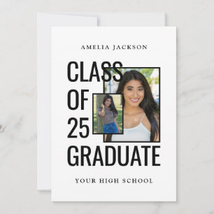 Invitation Black & White 2 Photos Classe De 25 Grad Open Hous
