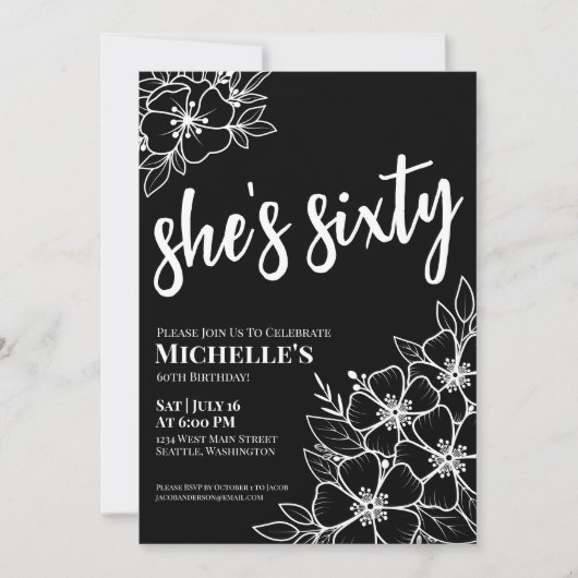 Invitation Black White 60e fête d'anniversaire (Devant)