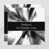 Invitation Black White Abstrait Mans 21e anniversaire (Devant / Derrière)
