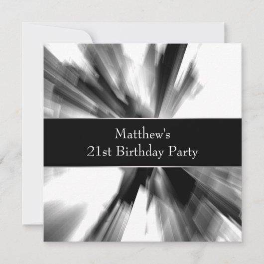Invitation Black White Abstrait Mans 21e anniversaire (Devant)