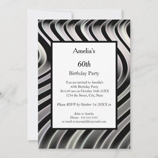 Invitation Black White Abstraite fête d'anniversaire (Devant)