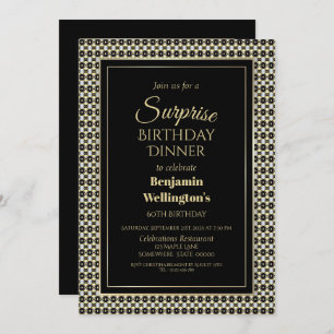 Invitation Black White and Gold Surprise 60e anniversaire Dîn