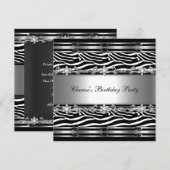 Invitation Black White Anniversaire fête Zebra Animal Jewel (Devant / Derrière)