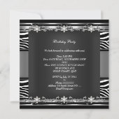Invitation Black White Anniversaire fête Zebra Animal Jewel (Dos)