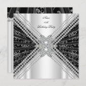 Invitation Black White Anniversaire Parties scintillant Diamo (Devant / Derrière)