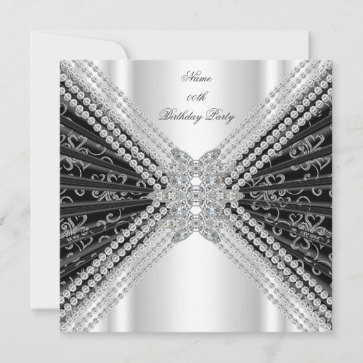 Invitation Black White Anniversaire Parties scintillant Diamo (Devant)