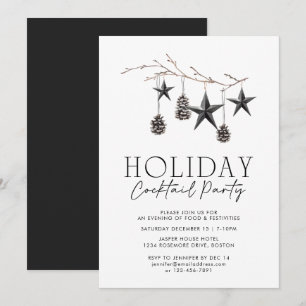 Invitation Black White Aquarelle Ornements Fête