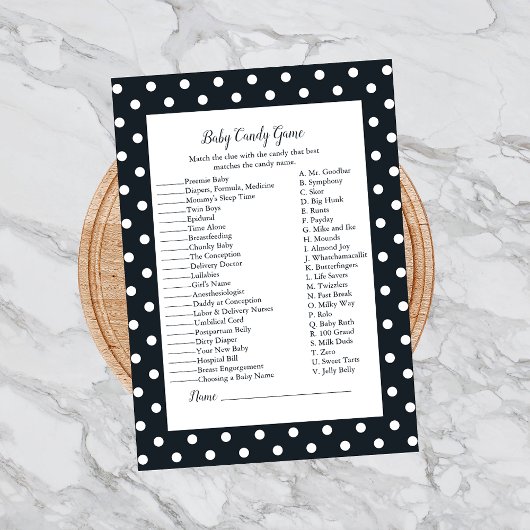 Invitation Black White Baby Bow Baby Candy Baby shower Jeu