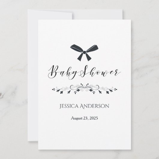 Invitation Black White Baby Bow Devine Le Jeu De Douche Prix (Dos)