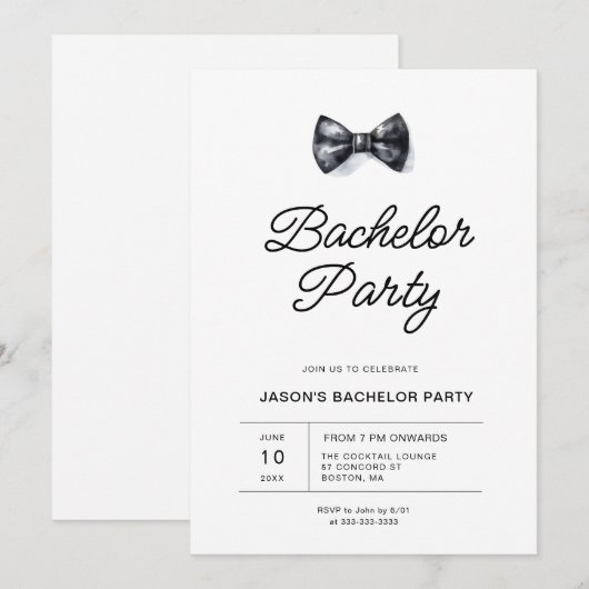 Invitation Black & White Bachelor Party (Devant / Derrière)
