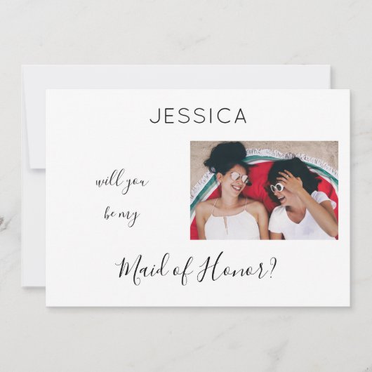 Invitation Black & White Be My Maid of Honor Photo Propositio (Devant)