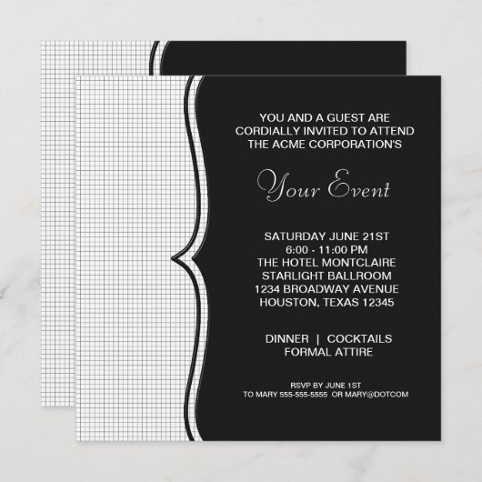 Invitation Black White Black Cravate Corporate Party Event (Devant / Derrière)