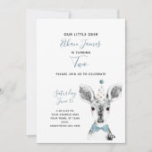 Invitation Black & White Blue Deer Boy 2e anniversaire (Devant)