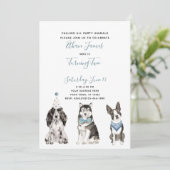 Invitation Black White Blue Dog Boy's 2nd Birthday Party (Debout devant)