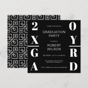 Invitation Black White Bold Typographie Graduation Party Invi