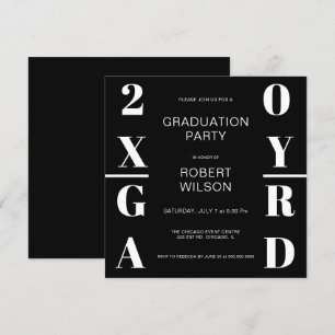 Invitation Black White Bold Typographie Graduation Party Invi