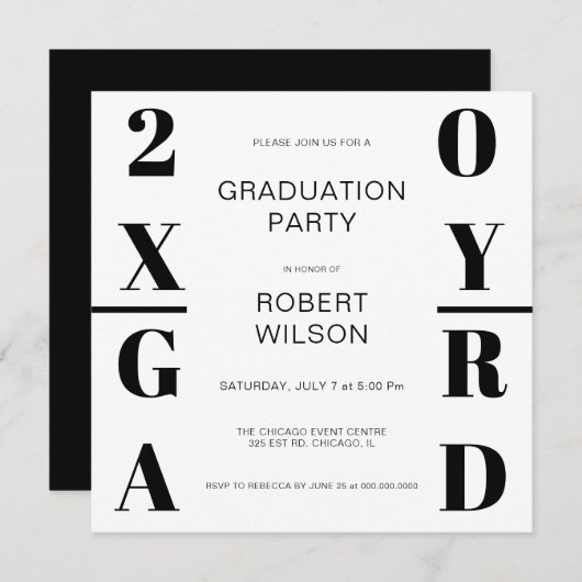 Invitation Black White Bold Typographie Graduation Party Invi (Devant / Derrière)