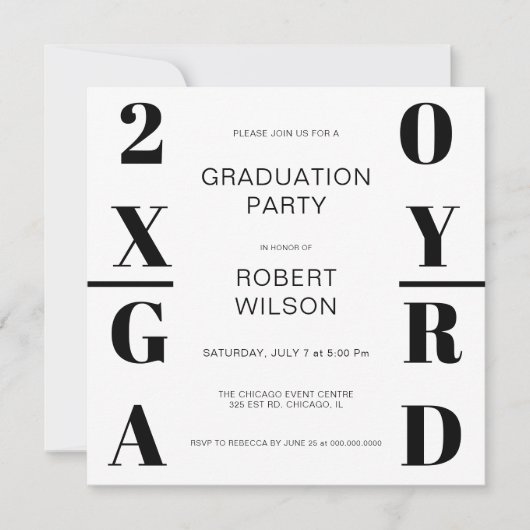 Invitation Black White Bold Typographie Graduation Party Invi (Devant)