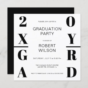 Invitation Black White Bold Typographie Graduation Party Invi