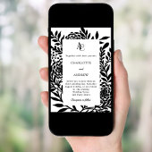 Invitation Black white botanical modern monogram wedding