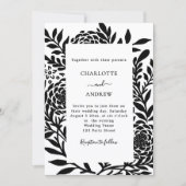 Invitation Black white botanical modern wedding (Devant)