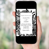Invitation Black white botanical modern wedding