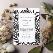 Invitation Black white botanical modern wedding