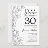 Invitation Black White Botanical Surprise 30e anniversaire (Devant)