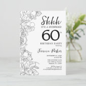 Invitation Black White Botanical Surprise 60e anniversaire (Debout devant)