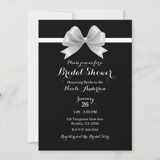 Invitation Black & White Bow Classy Fête des mariées élégante (Devant)