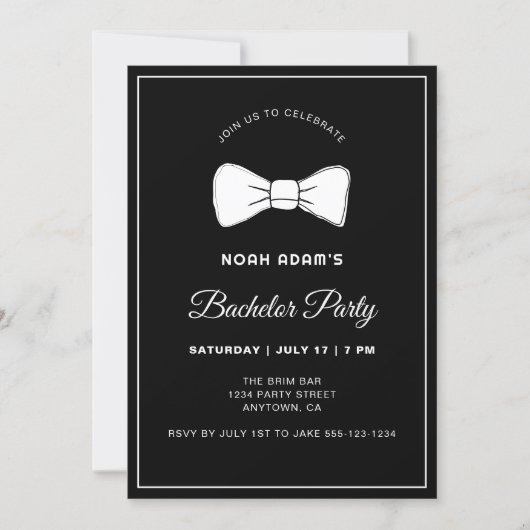 Invitation Black & White Bow Cravate moderne Bachelor Party I (Devant)