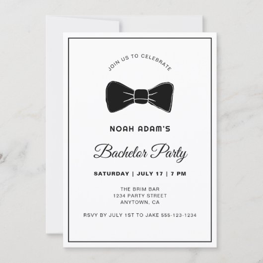 Invitation Black & White Bow Cravate moderne Bachelor Party I (Devant)