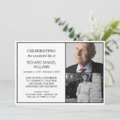 Invitation Black & White Celebration Life 2 Photos Memorial (Debout devant)
