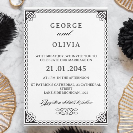 Invitation Black White Celtic Knot Wedding