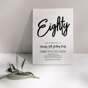 Invitation Black & White   Chic Eighty 80e fête d'anniversair