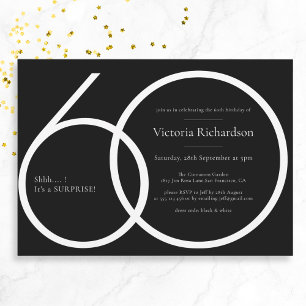Invitation Black White Chic Minimaliste Surprise 60e annivers