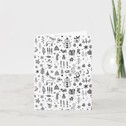 Invitation Black & White Christmas Icons Pattern – Cute  (Devant)