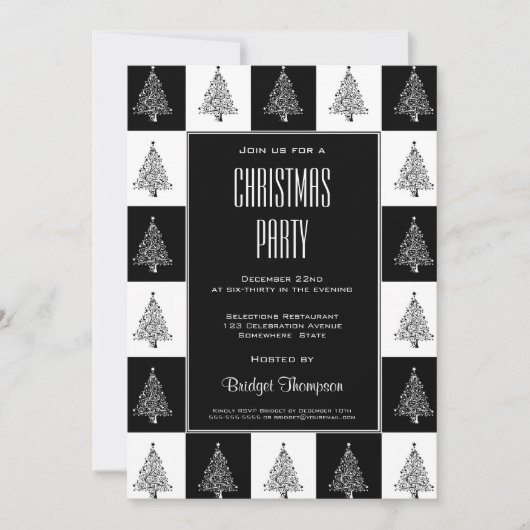 Invitation Black White Christmas Tree (Devant)