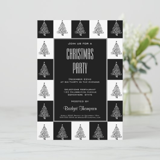 Invitation Black White Christmas Tree (Debout devant)