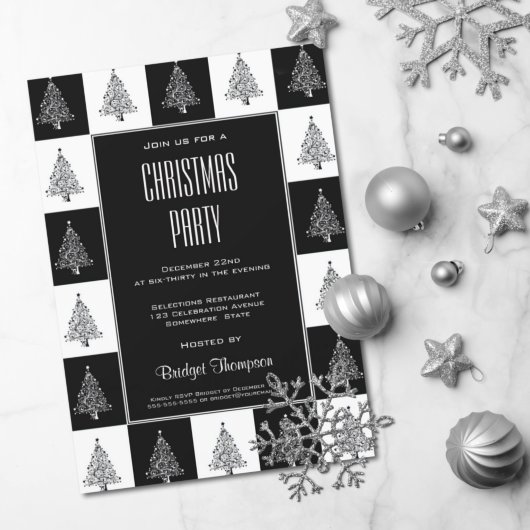 Invitation Black White Christmas Tree