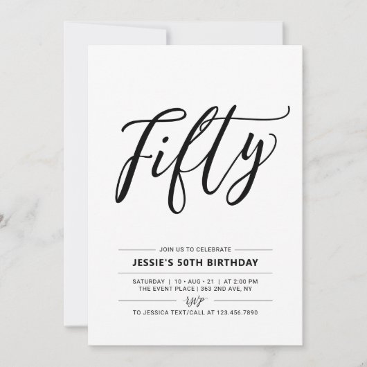 Invitation Black & White Cinquante minimum 50e fête d'anniver (Devant)