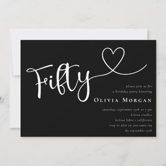 Invitation Black White Cinquante Script 50e anniversaire (Devant)