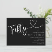 Invitation Black White Cinquante Script 50e anniversaire (Debout devant)