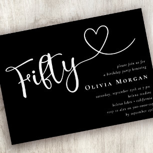 Invitation Black White Cinquante Script 50e anniversaire